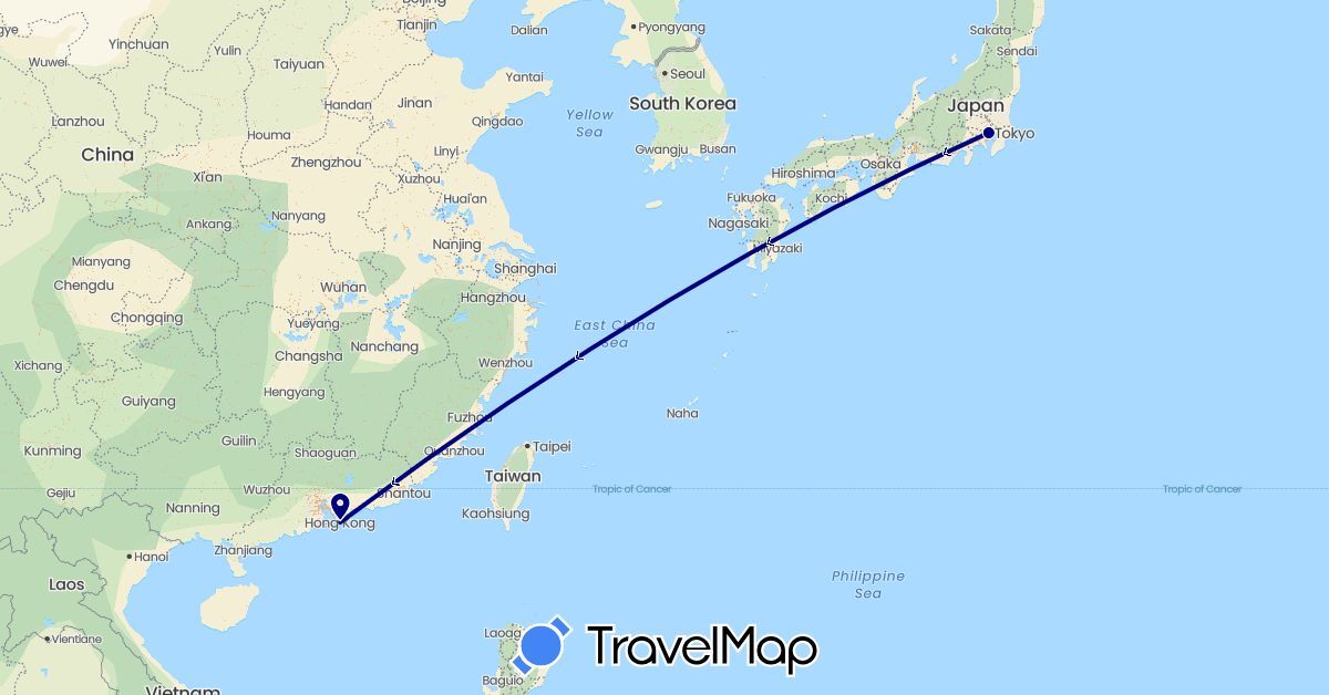 TravelMap itinerary: driving in Hong Kong, Japan (Asia)